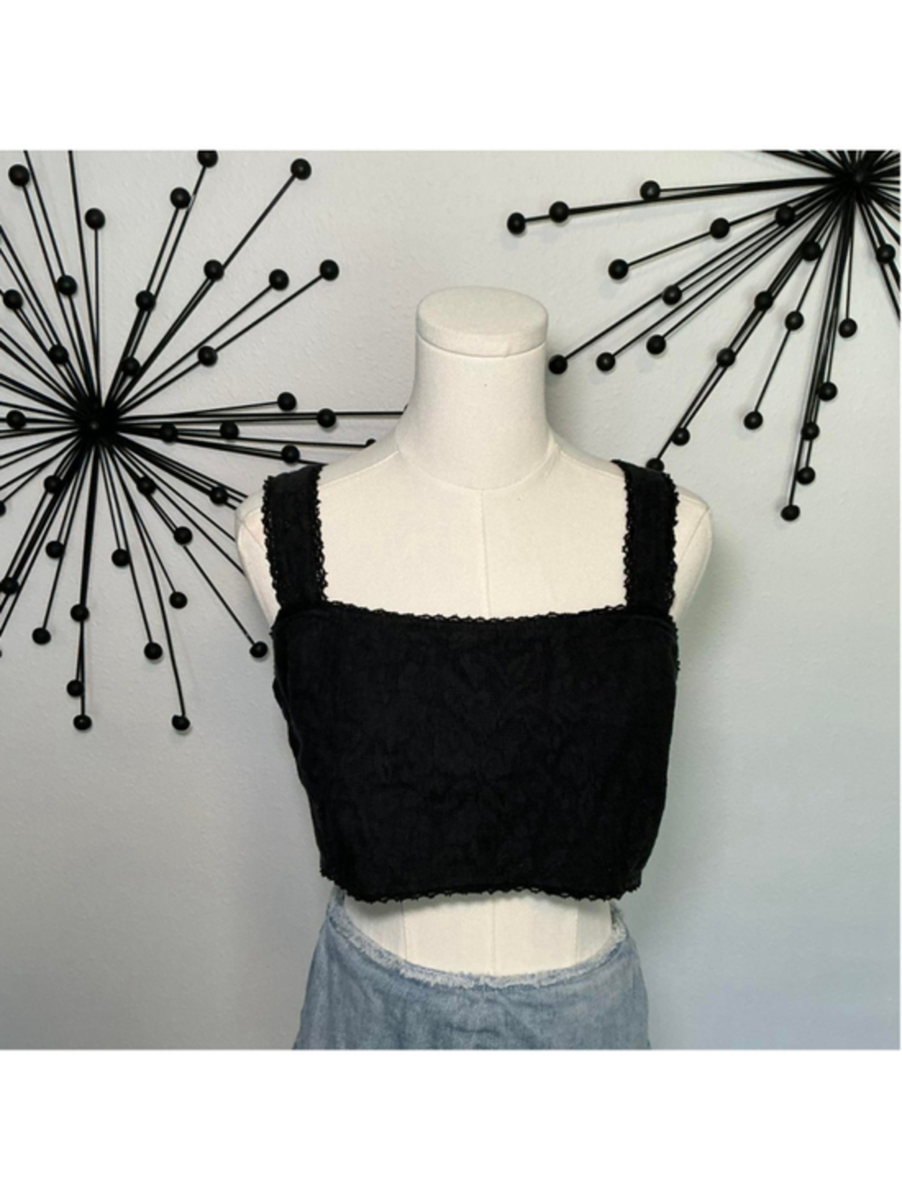 American Eagle black smocked crop tank top size X textured stretchy cropped top